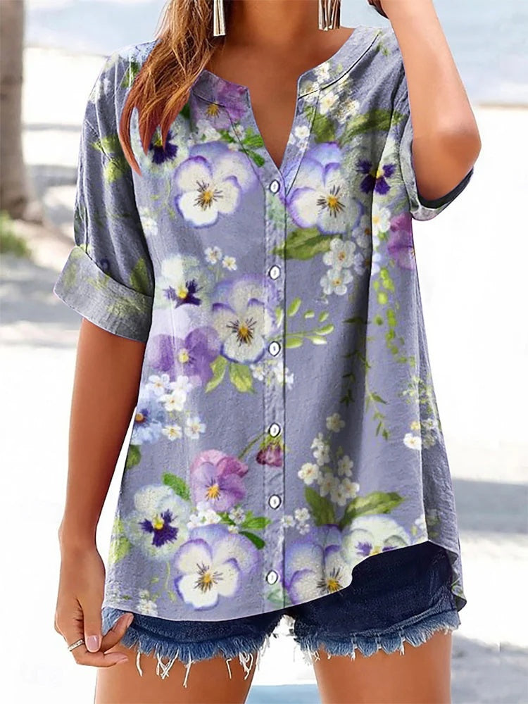 3D-printed Womens Casual Floral Short-sleeve Top