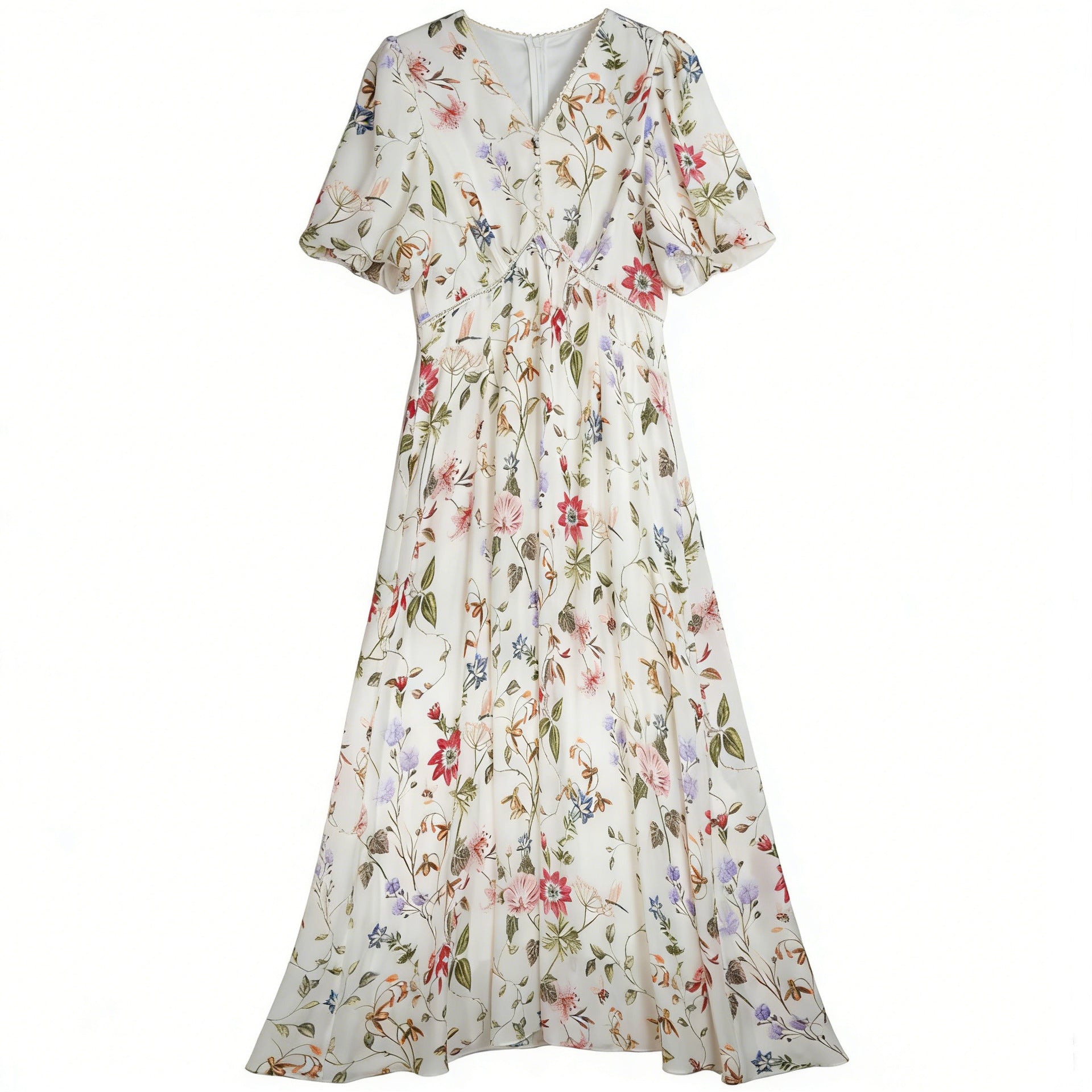 Elegant Printed Waist-Cinching Silk Dress For Women