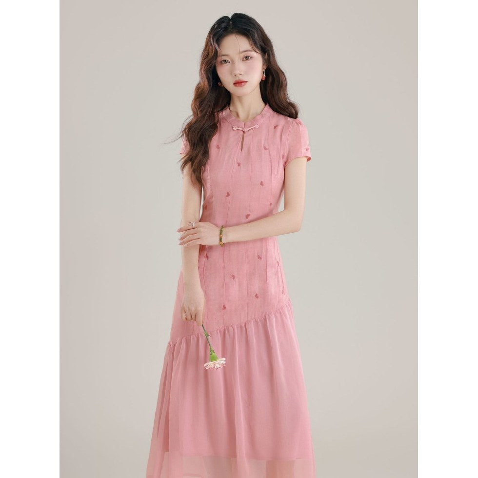 Womens New Chinese-Style Spliced Fake Two-Piece Dress