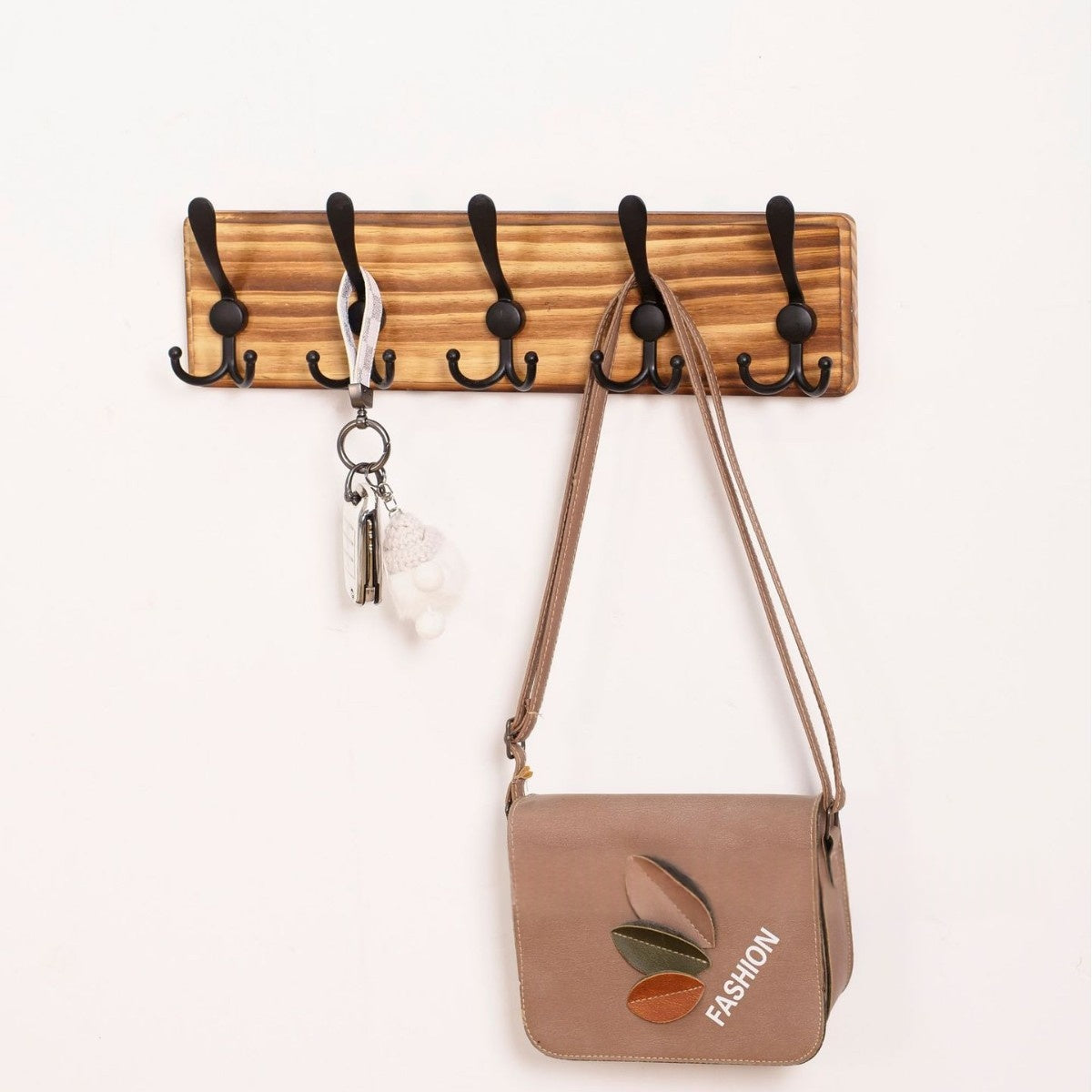 Household Hooks Wooden Shelving Unit