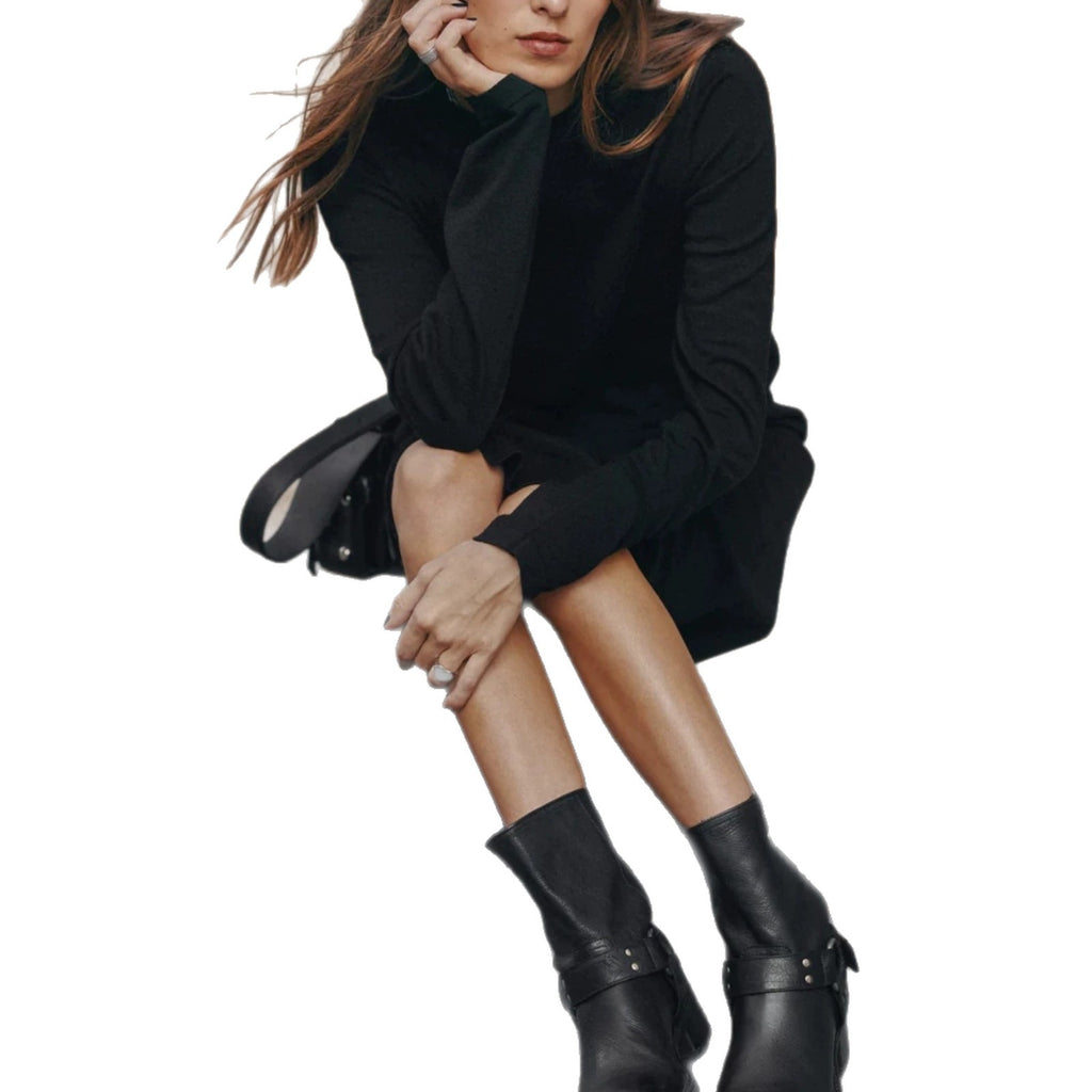 Womens Casual Slim-fit Dress With A Round Neck