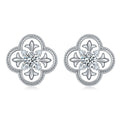 S925 Sterling Silver Clover Stud Earrings, 0.5ct D-VVS1 Moissanite, Platinum Plated Beaded Edge, 2.7g Women's Jewelry Gift Box