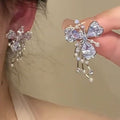 2026 Super Fairy INS Style Full Paved Rhinestone Floral Earrings For Women, Exquisite High-End Versatile Elegant Stud Ear Jewelry