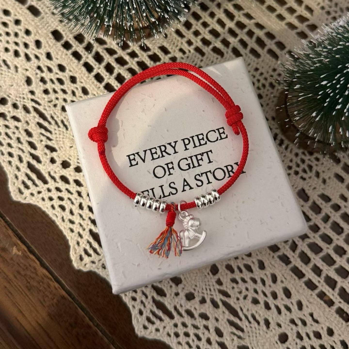 1pcs 999 Sterling Silver Bead Trojan Horse Tassel Red String Braided Bracelet, Festive Chinese Style, For Daily New Year Wear & Lucky Birthday Holiday Gifts