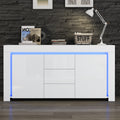 140x40x65cm Living Room Cabinet,Modern Chest Of Drawers With 3 Drawers,2 Doors,Width 140cm,High Gloss Side Cabinet With LED Light Strip,Sideboard With Storage Space,Suitable For Hallways, Living Rooms