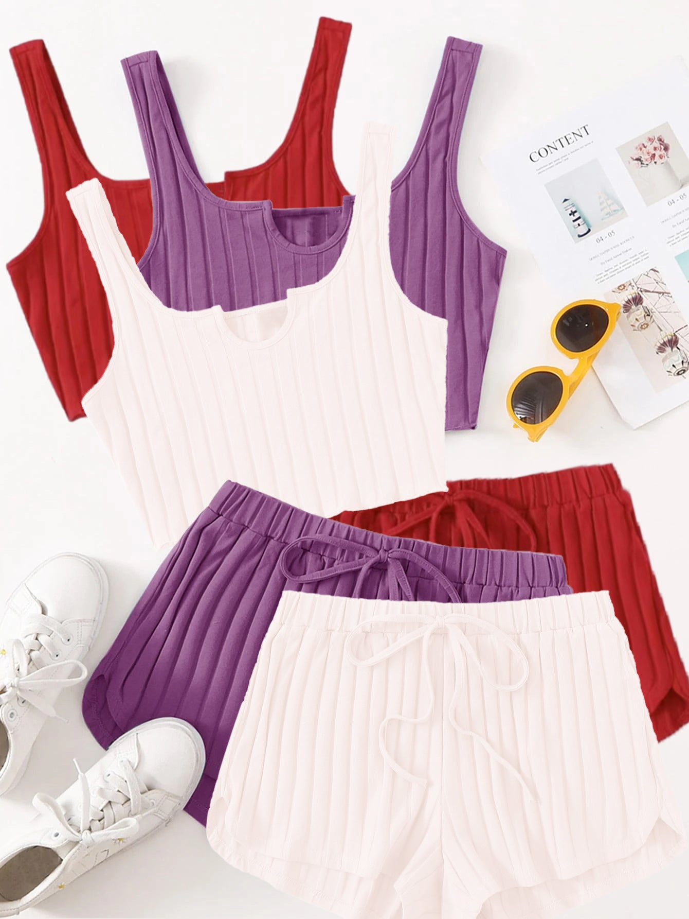 Six-piece Vest Top And Shorts Pajama Set