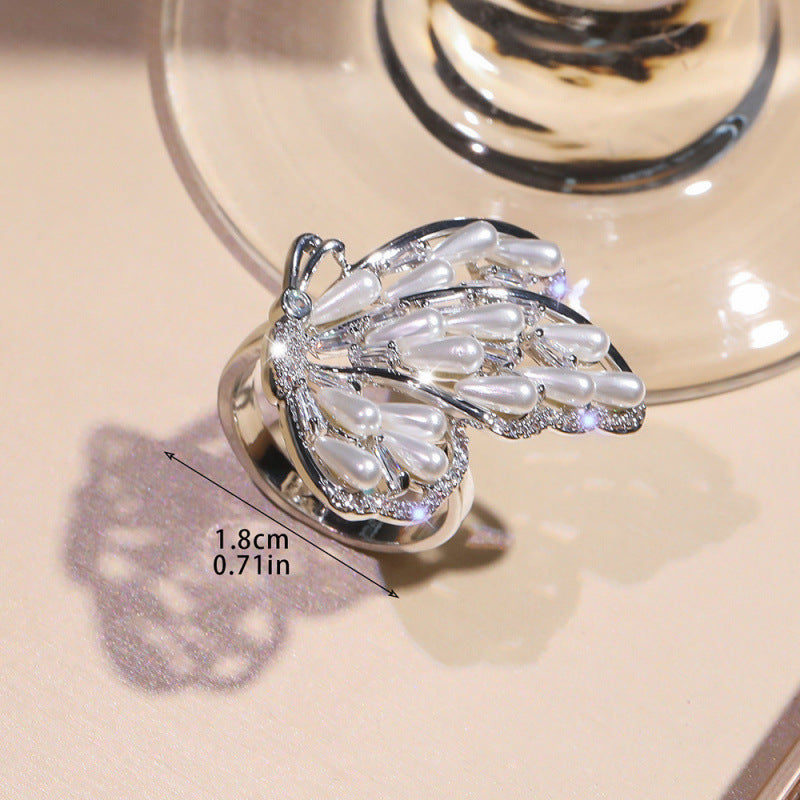 Zircon Pearl Butterfly Closed End Ring For Women