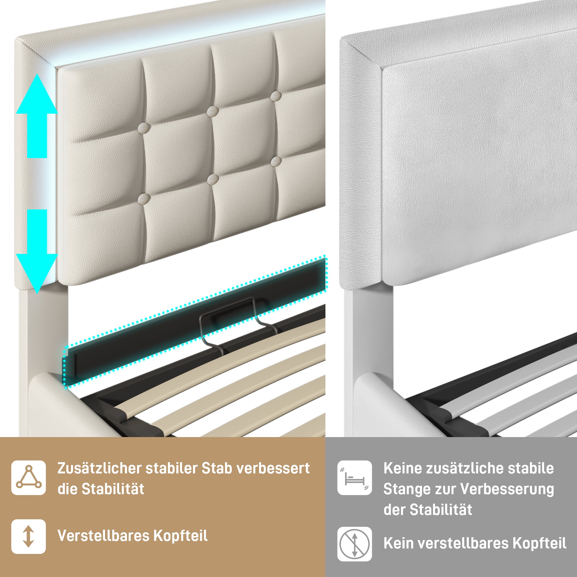 Upholstered Bed With Slatted Frame And Storage Space Double Bed Incl. LED Lighting Strip Bed Frame 140x200cm, Storage Bed Functional Bed Cover Made Of Imitation Leather White
