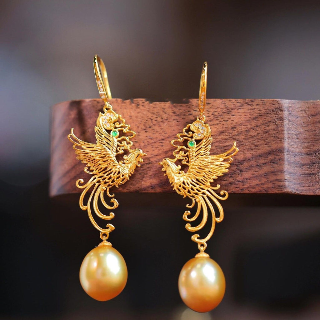New Chinese Vintage Phoenix Earrings For Women, Golden Phoenix High-End Elegant Versatile Light Luxury Exquisite Ear Jewelry