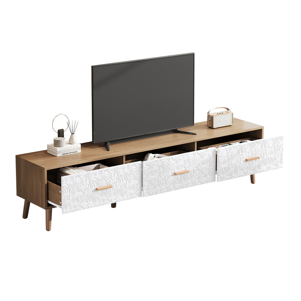 TV Low Panel Vintage, TV Cabinet Wooden TV Table - Living Room Bedroom, Light Wood, Vintage Grain White Door Panel, 150x35x39cm