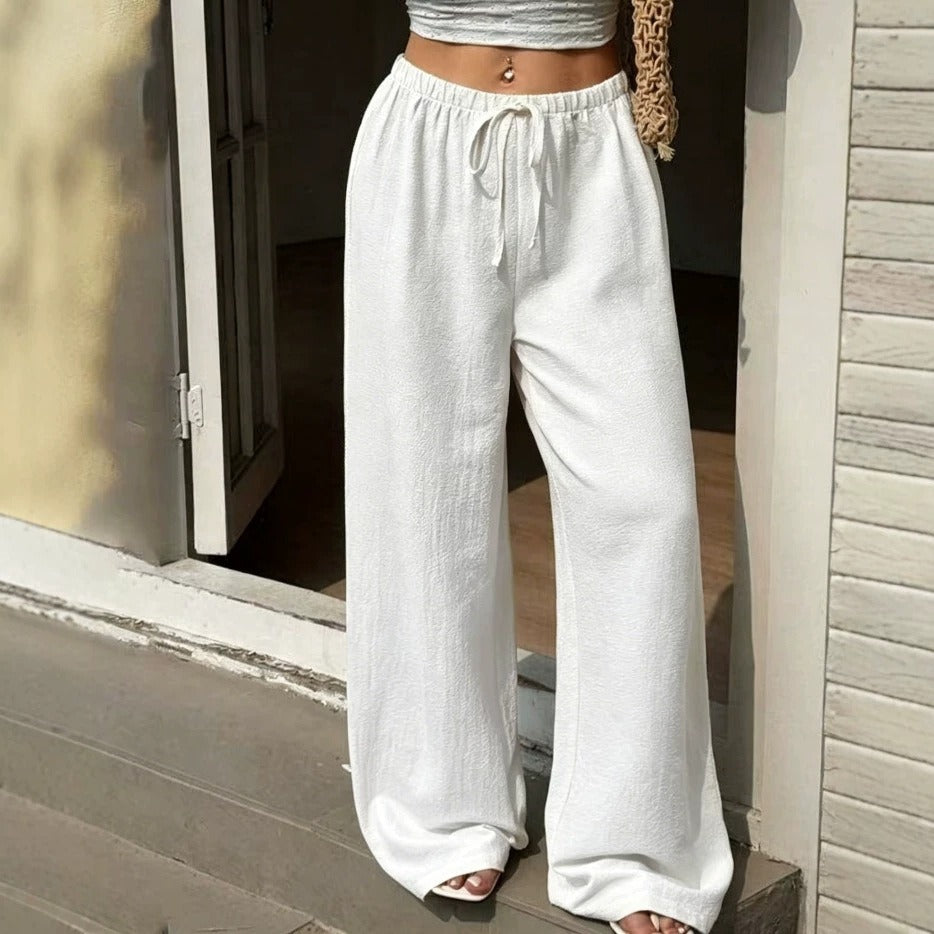 2026 Spring Summer Hot Sale Solid Color Casual Loose Tie Wide Leg Pants For Women