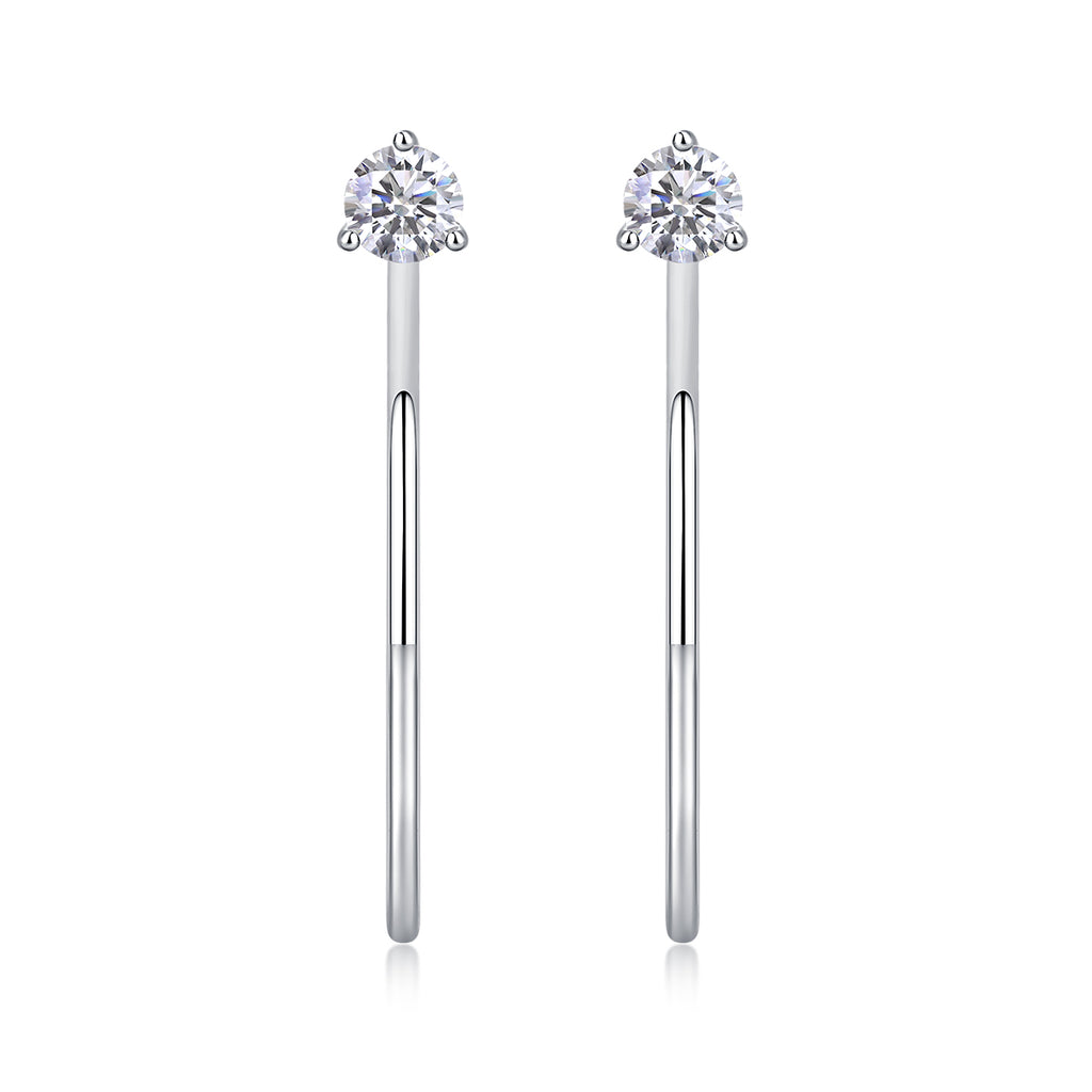 S925 Sterling Silver Long Hoop Earrings, 0.6ct D-VVS1 Moissanite, Platinum Plated 2.6g Women's Minimalist Jewelry Gift Box