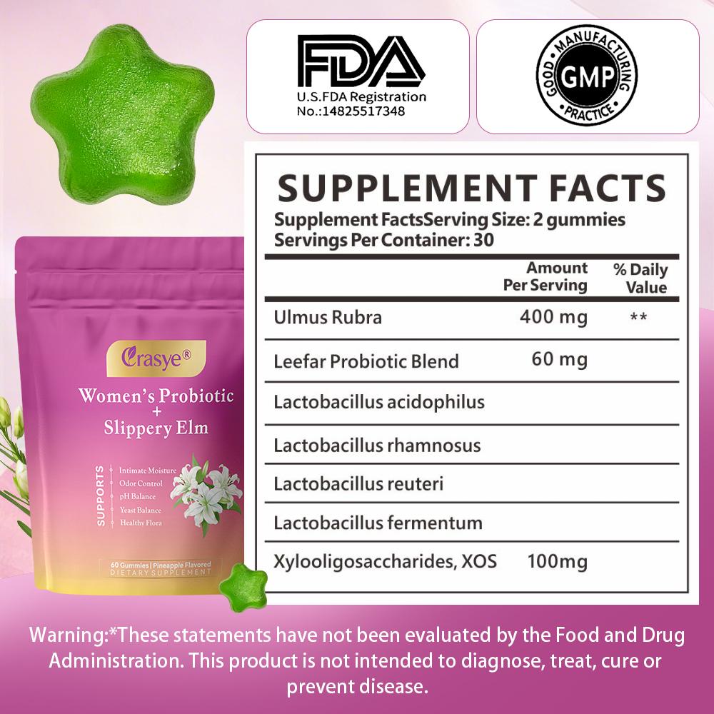 Women Probiotic Gummies Supports PH Balance & Relieves Dryness Contains Slippery Elm Bark Intimate Health Supplement For Women