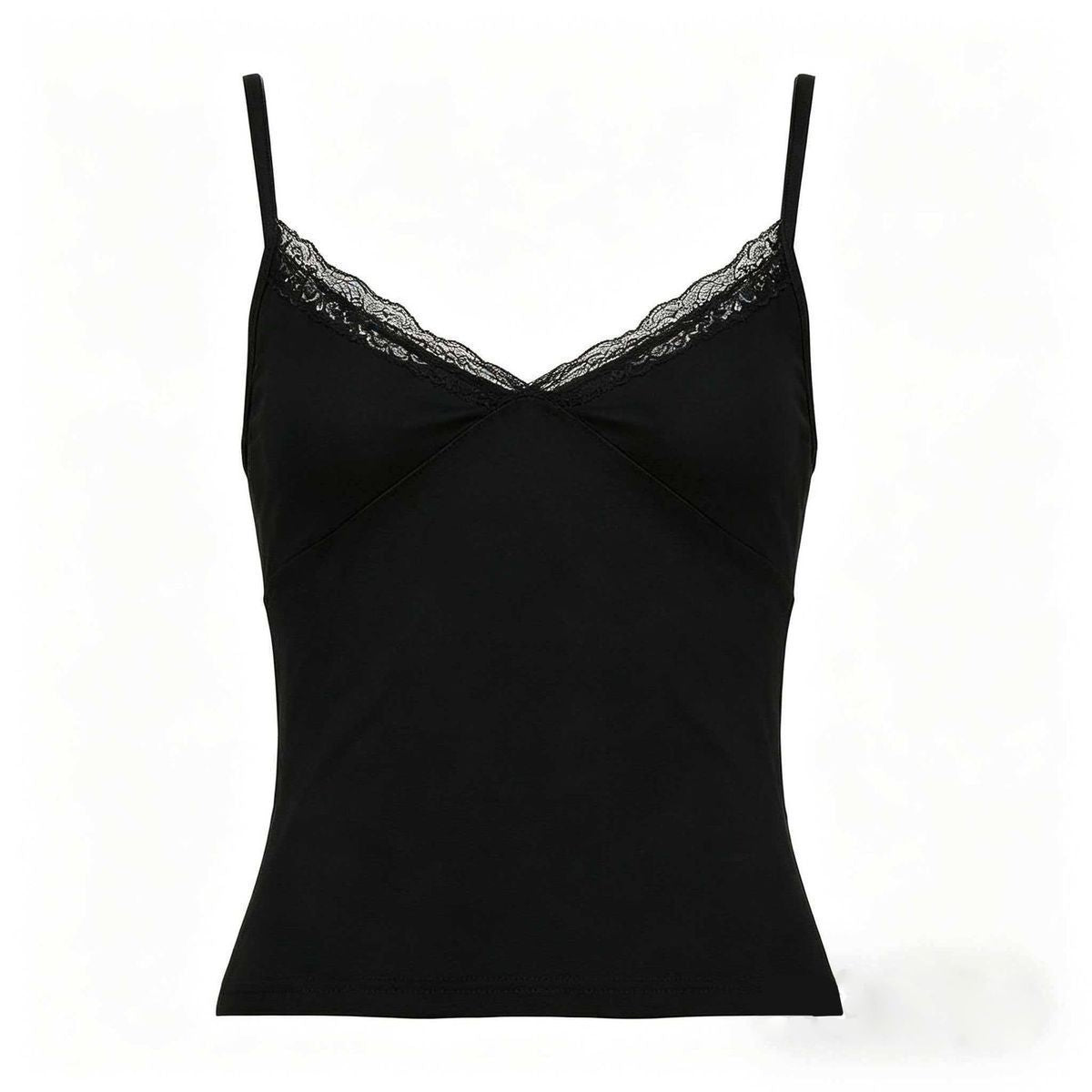 Simple Lace-trimmed V-neck Strap Solid-color Outerwear Short Top For Women