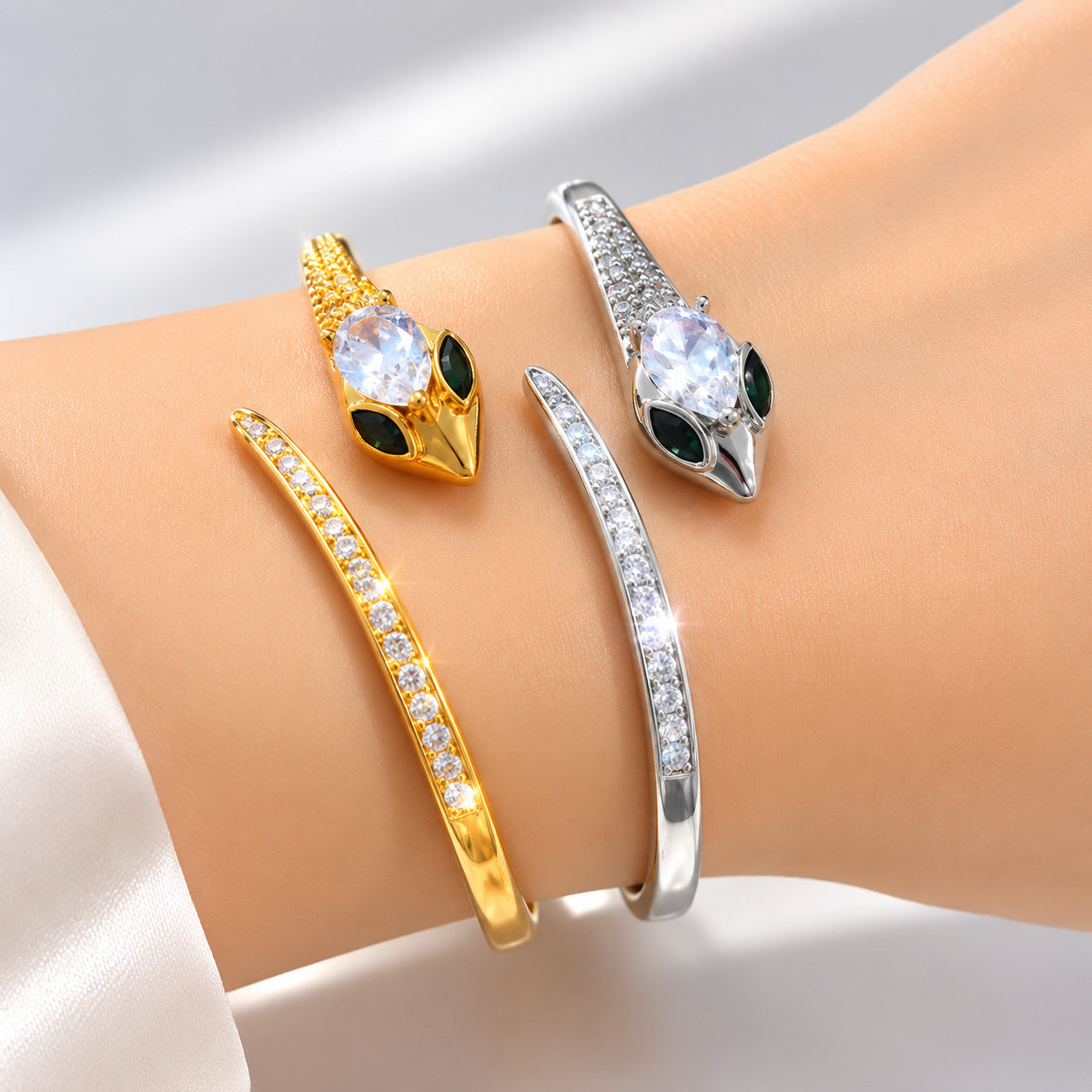 Green-Eyed Diamond-Encrusted Serpentine Bracelet