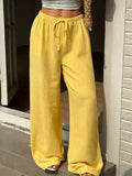 2026 Spring Summer Hot Sale Solid Color Casual Loose Tie Wide Leg Pants For Women