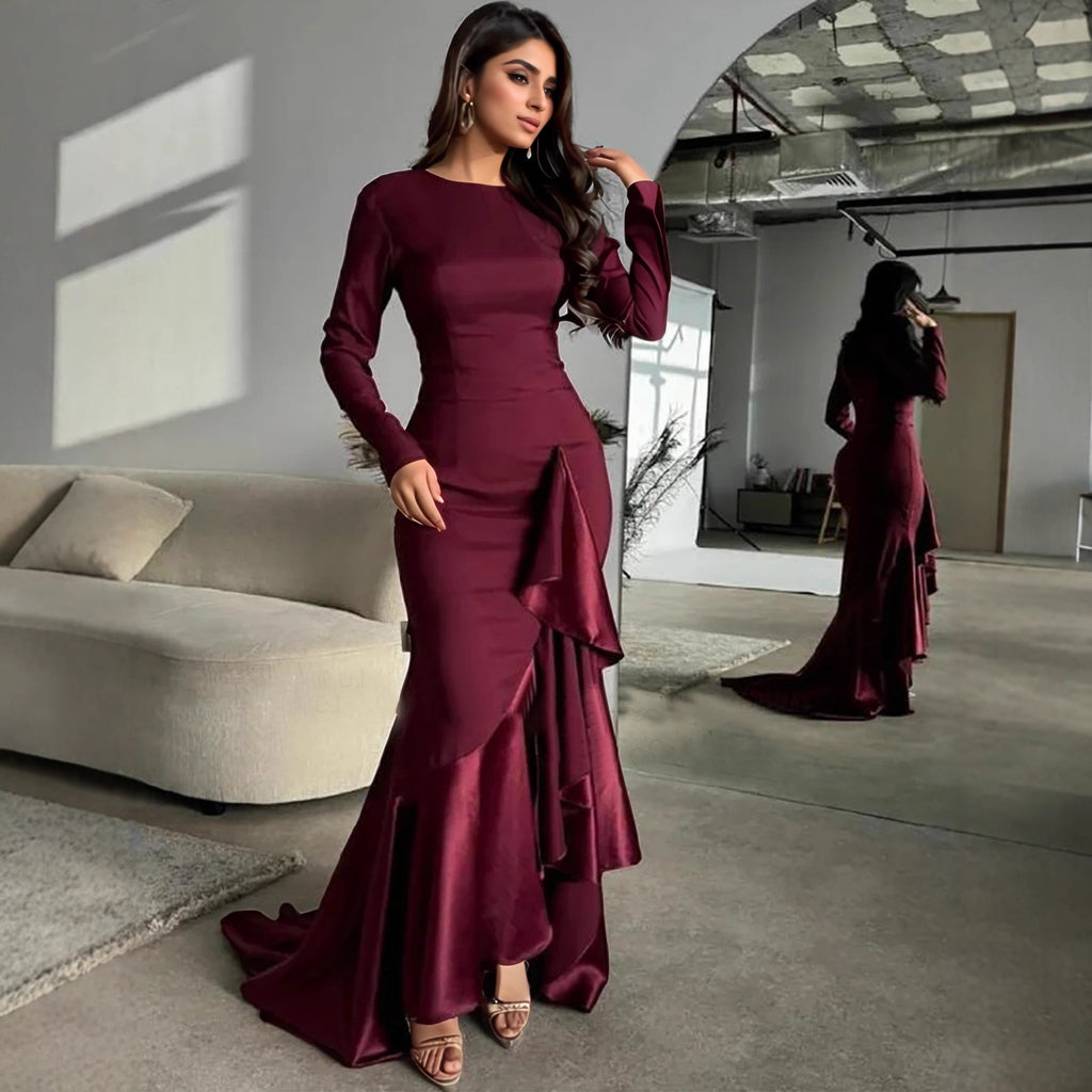 Womens Amazon-style Personality Long-sleeve Fishtail Dress
