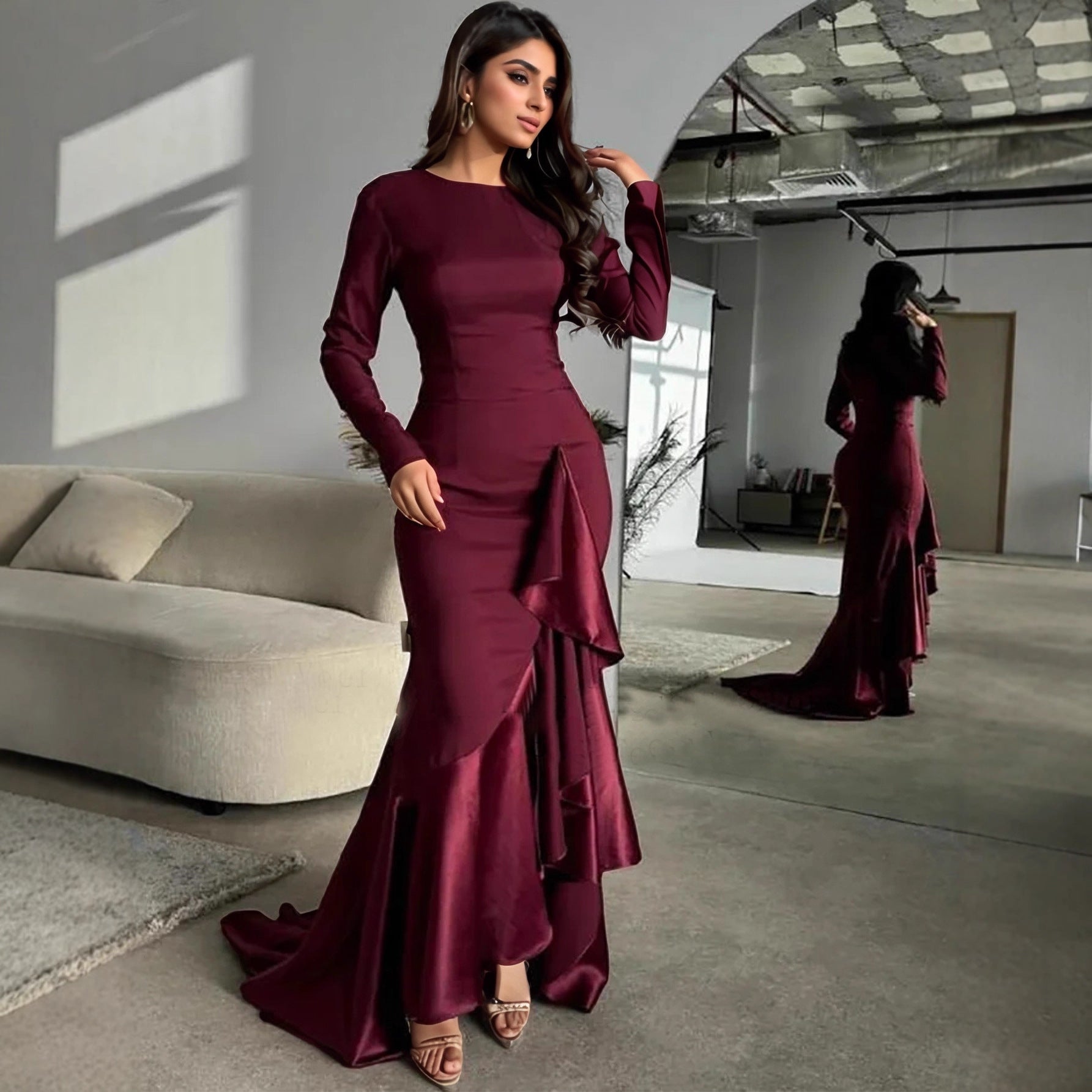 Womens Amazon-style Personality Long-sleeve Fishtail Dress
