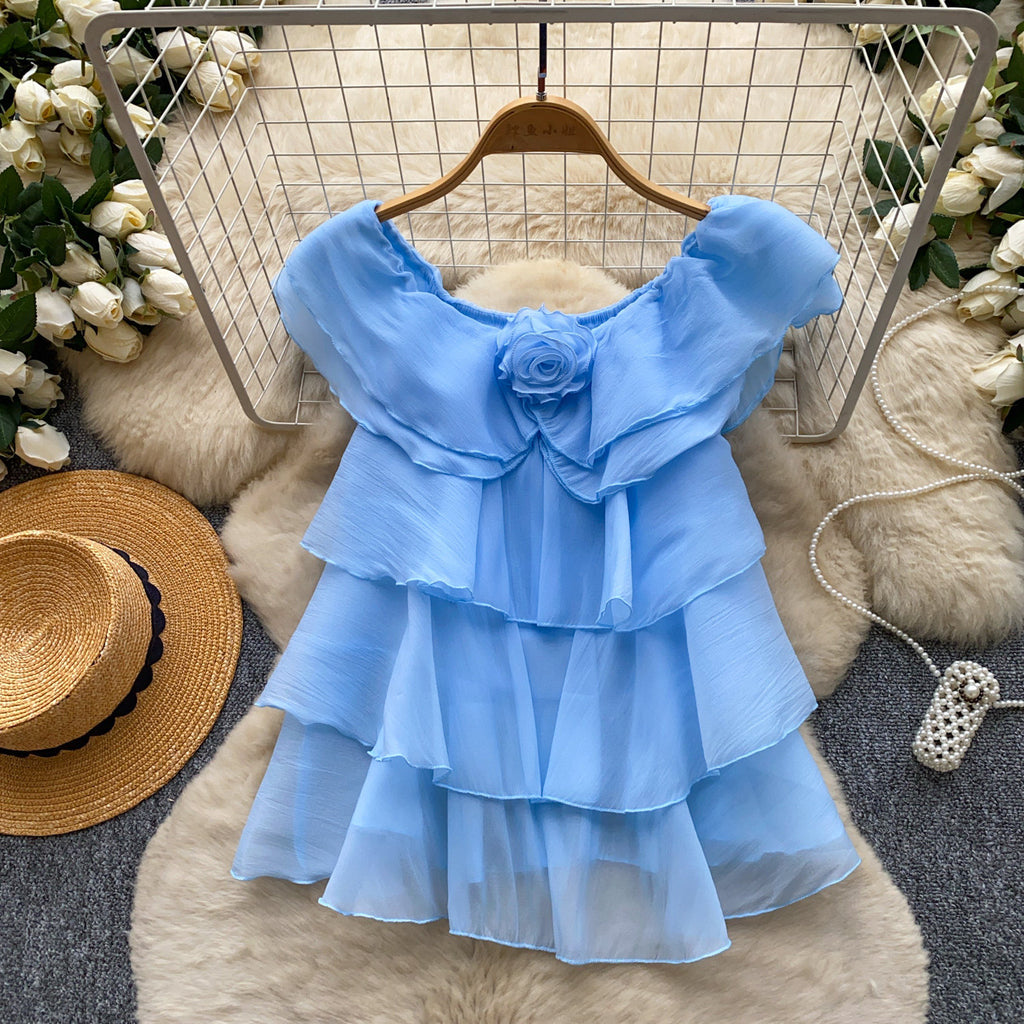 Womens Solid-color Chiffon Blouse With Ruffled Hem
