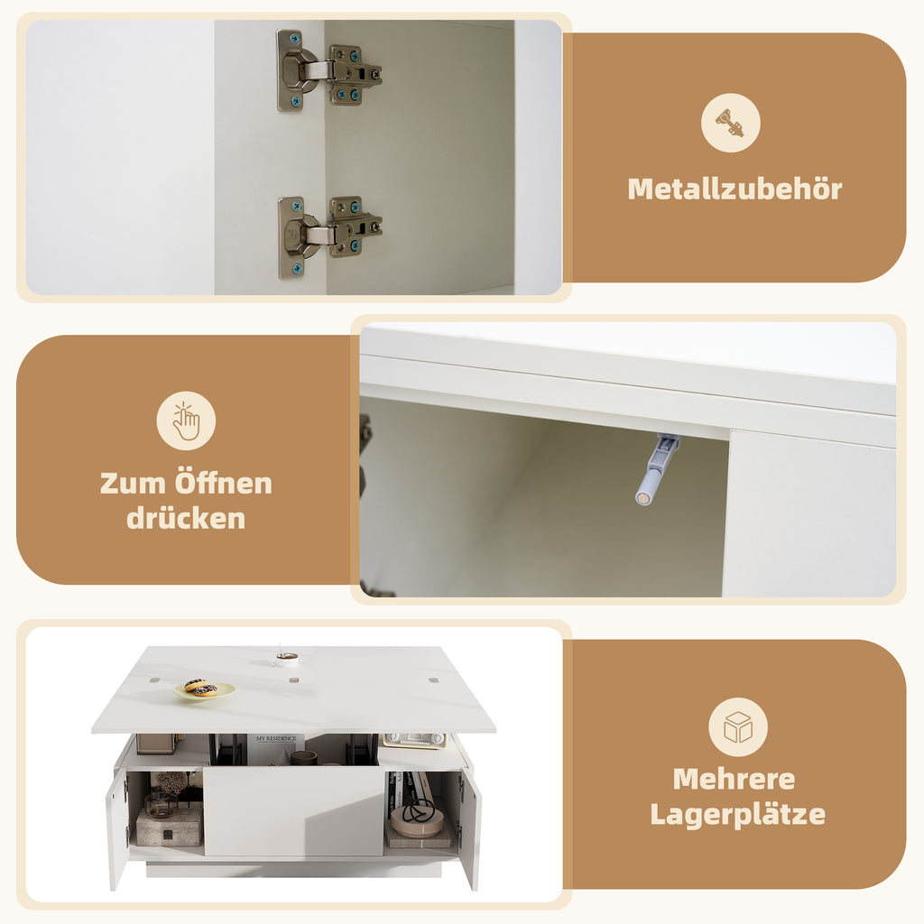 Modern Coffee Table With Double Lifting Mechanism, Hidden Storage Space - Loadable Up To 50 Kg
