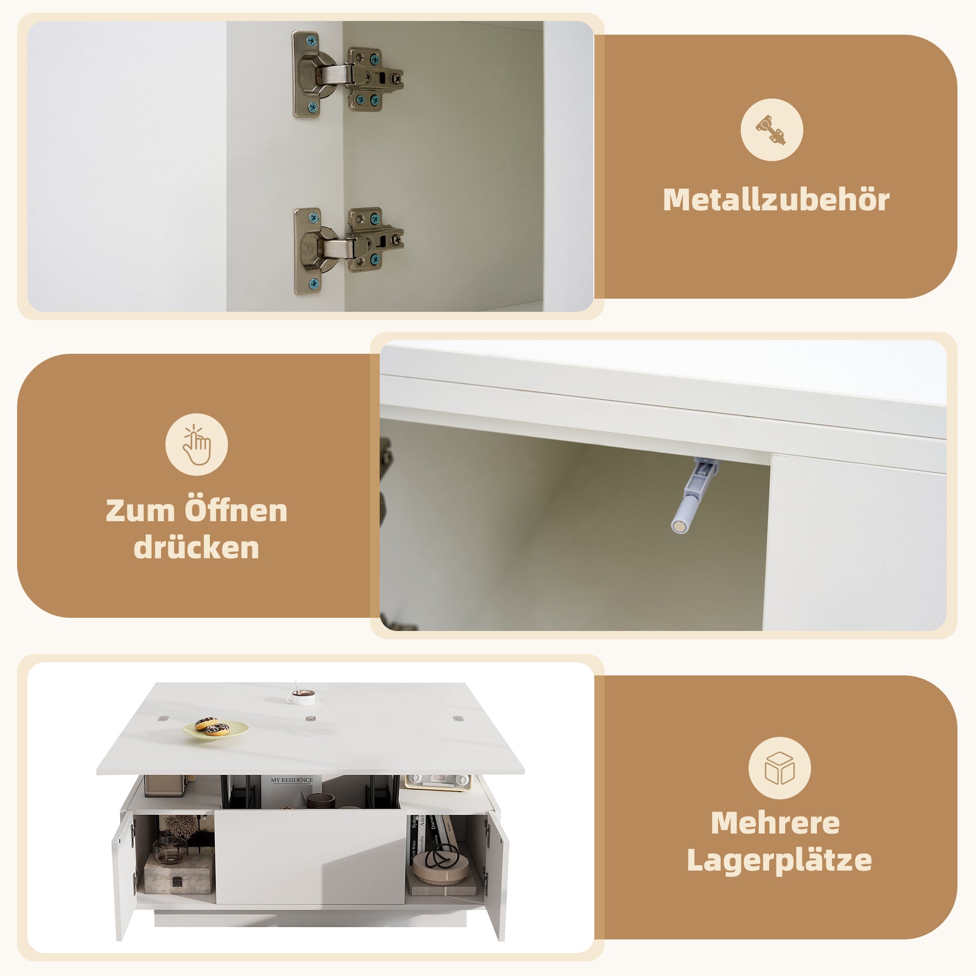 Modern Coffee Table With Double Lifting Mechanism, Hidden Storage Space - Loadable Up To 50 Kg