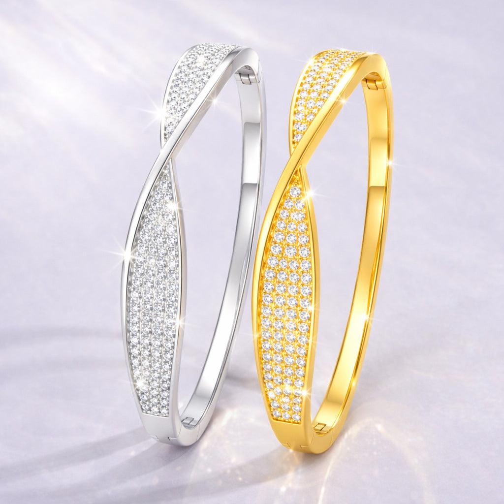 Light-luxury Twisted Bracelet With Zircon Inlays