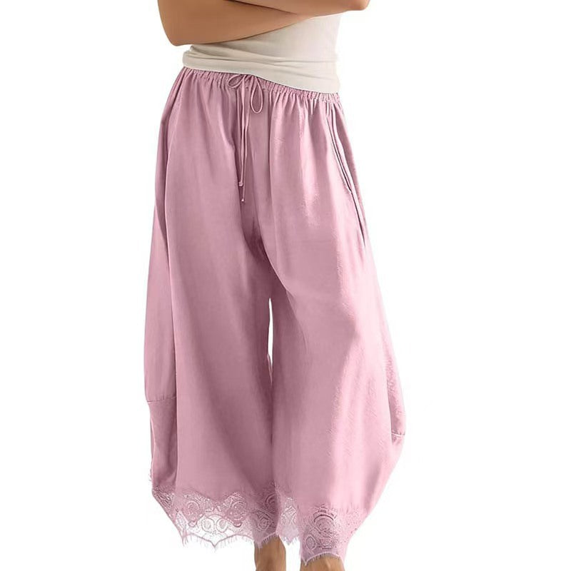 Women's Elastic-waist Lace-panelled Trousers