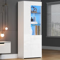 70x35x180cm Display Cabinet With Drawers, Display Case High Gloss, Glass Display Case With LED Lighting, Tall Cabinet, Highboard With Cabinet, Standing Display Case, Partition Wall Storage,