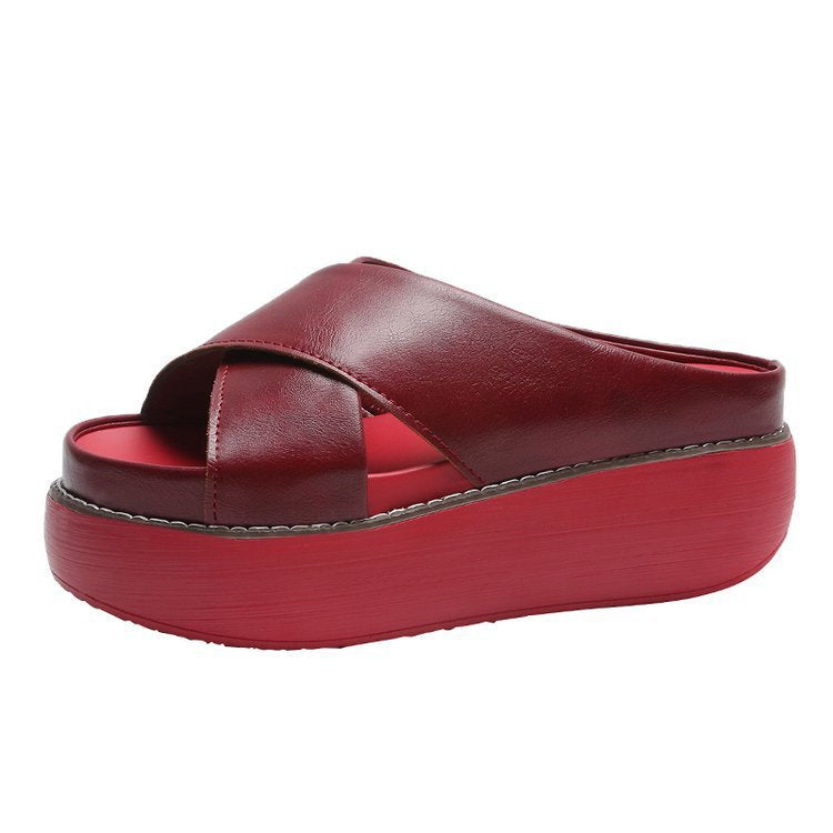 Solid-color Platform Cross-strap Retro Outdoor Sandals