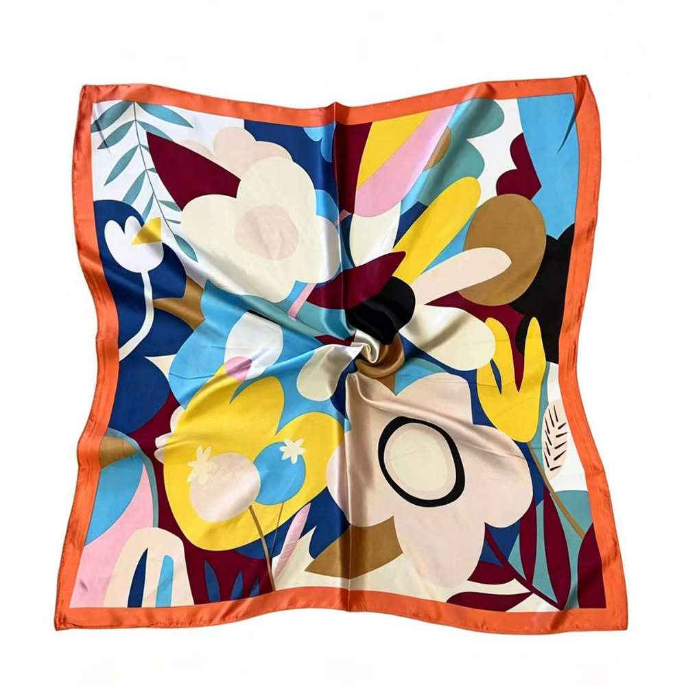 Abstract Floral Imitation Satin Square Scarf, Retro Decorative Scarf, Fashionable And Versatile Summer Lightweight Headscarf