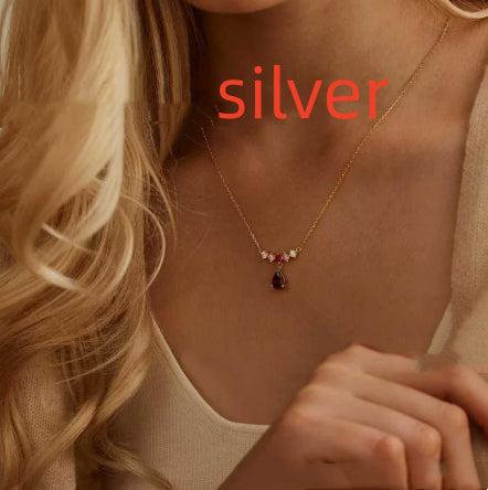 Birthstone Korean Luxury Waterdrop Zircon Necklace
