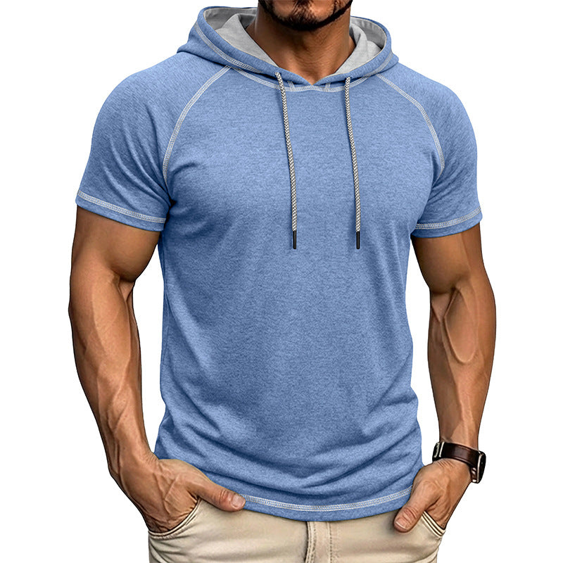 Men's Sports Fitness Hooded Short-sleeved T-shirt