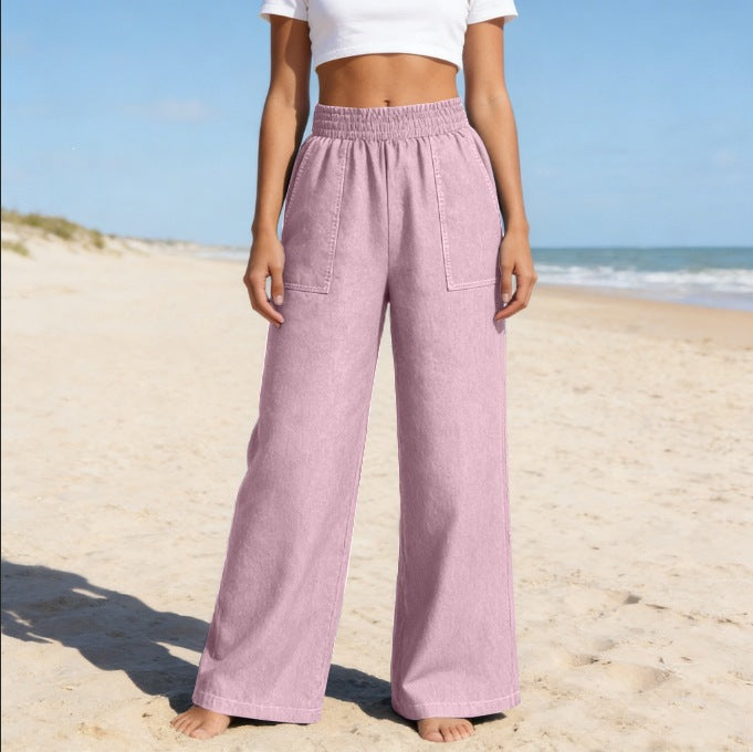 New-style Loose-fitting Versatile Solid-color Ankle-length Denim Wide-leg Pants