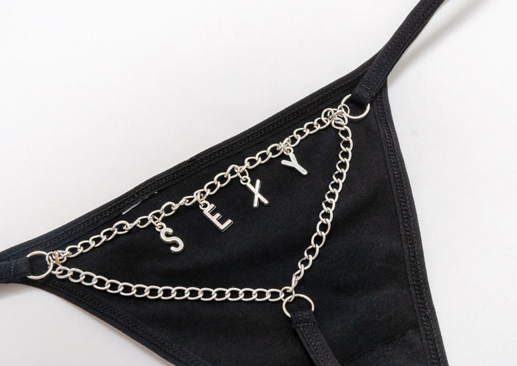 Solid Color Metal Chain Thong Personality
