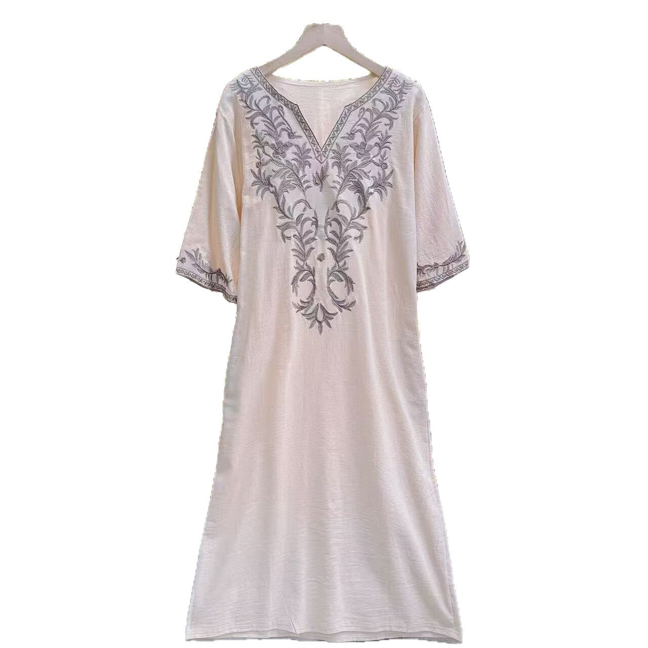 Vacation Style Artistic Dress Ethnic Inspired Embroidered One Piece Dress