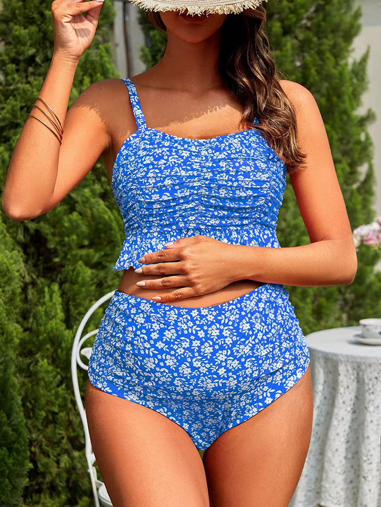 Two-piece Floral Leopard-print Ruffled Swimsuit