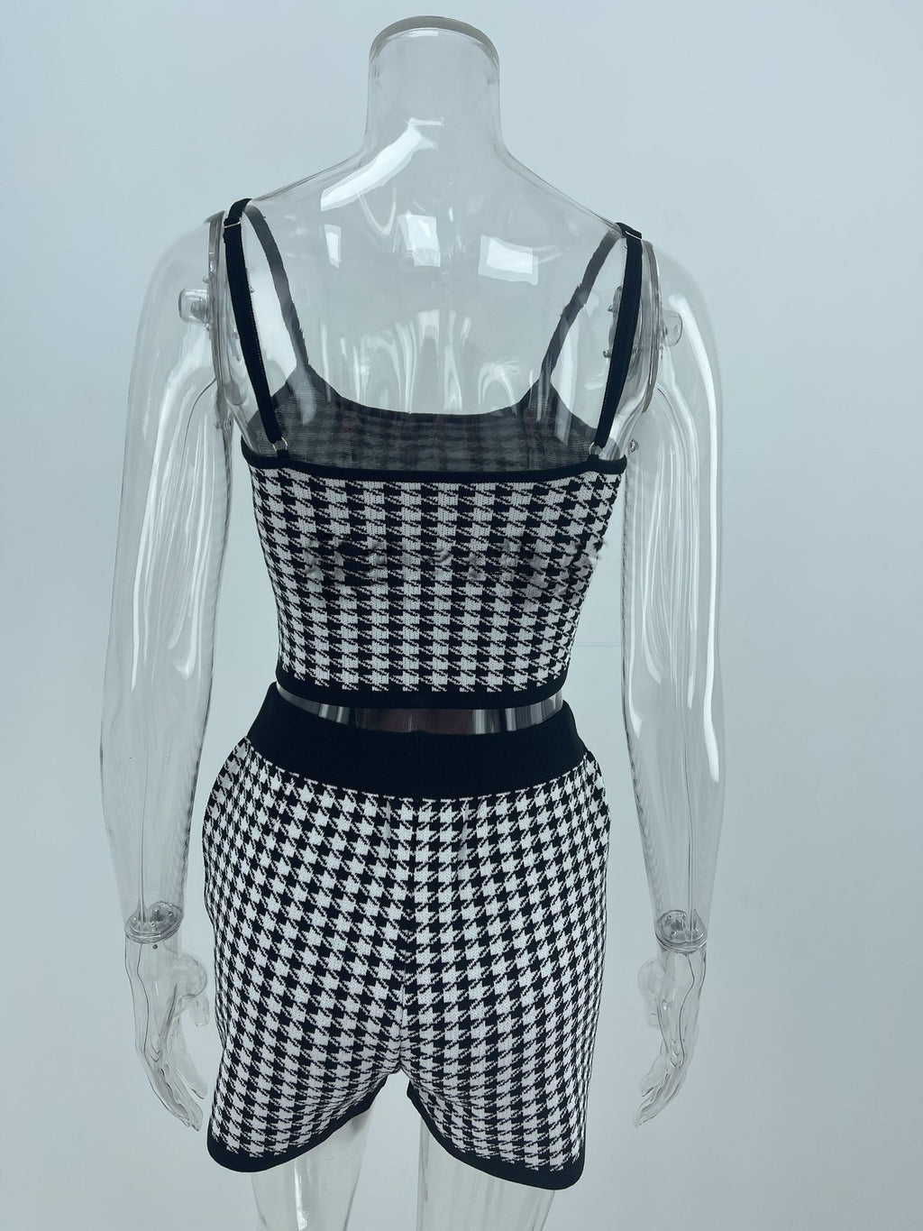 Grid Print Top Drawstring Shorts Set