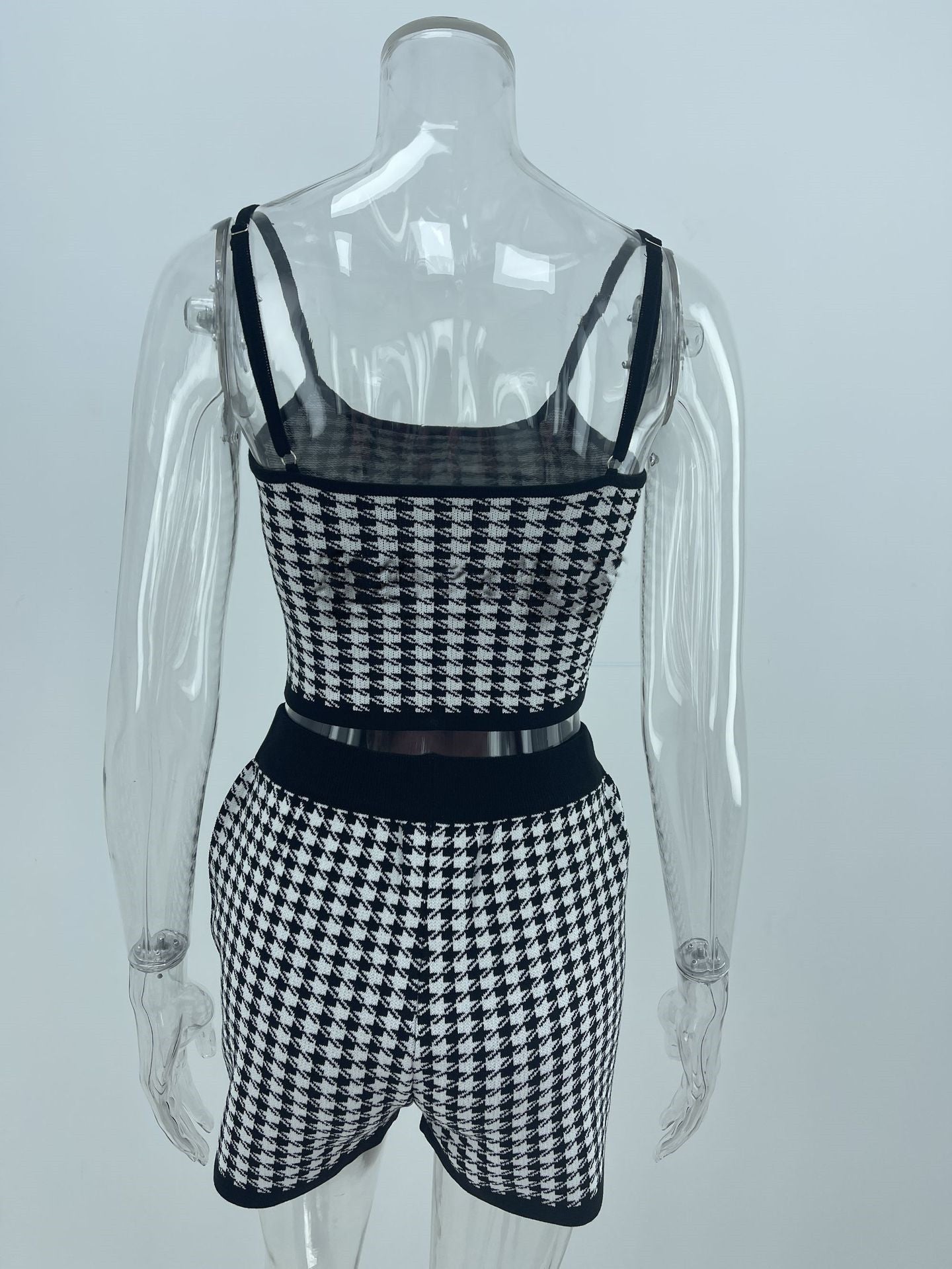 Grid Print Top Drawstring Shorts Set