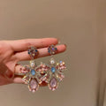 Pearl & Rhinestone Bow Floral Teardrop Stud Earrings For Women, French Retro  Style Elegant Dainty Ear Jewelry