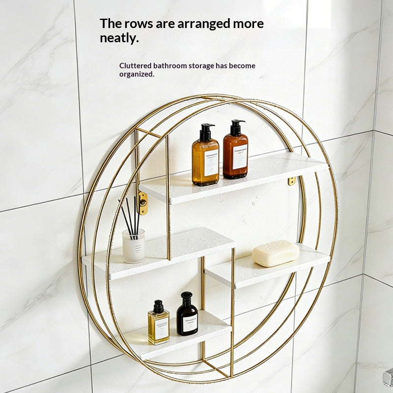 Round Wall-mounted Storage Rack Wrought Iron Metal Gold And Black