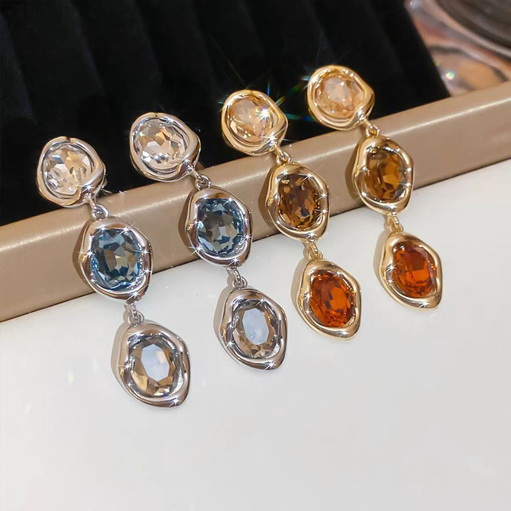 2026 New Rhinestone Oval Tassel Clip On Earrings, Vintage Mid-century Luxury High-End Niche Designer Fashion Jewelry For Women