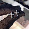 Sparkling Royal Blue Rhinestone Baroque Iris Cross Stud Earrings, Screw Back Cartilage & Helix Piercing Jewelry, Niche Unique Earrings