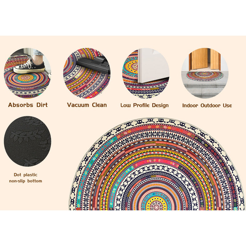 Bohemian Vintage Semi Circular Carpet, Half Round Door Mat,Semi Circle Bathroom Floor Rug,Mandala Boho Bohemian Non-Slip Welcome Entrance Way Absorbent Bath Mat