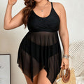 Solid-color Mesh Sun-protective Swimwear Two-piece Set
