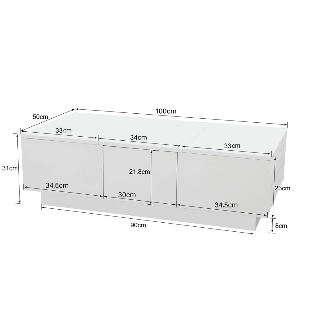 High-gloss Coffee Table With Push-pull Storage Design And Double-sided Drawers.