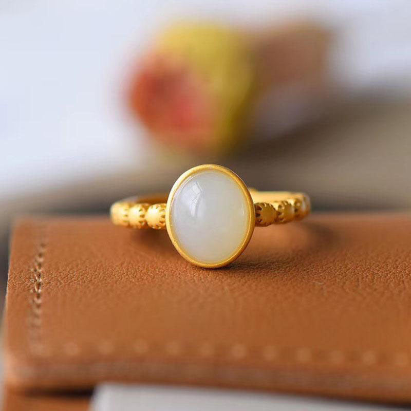 S925 sterling silver natural Hetian gold-plated egg ring