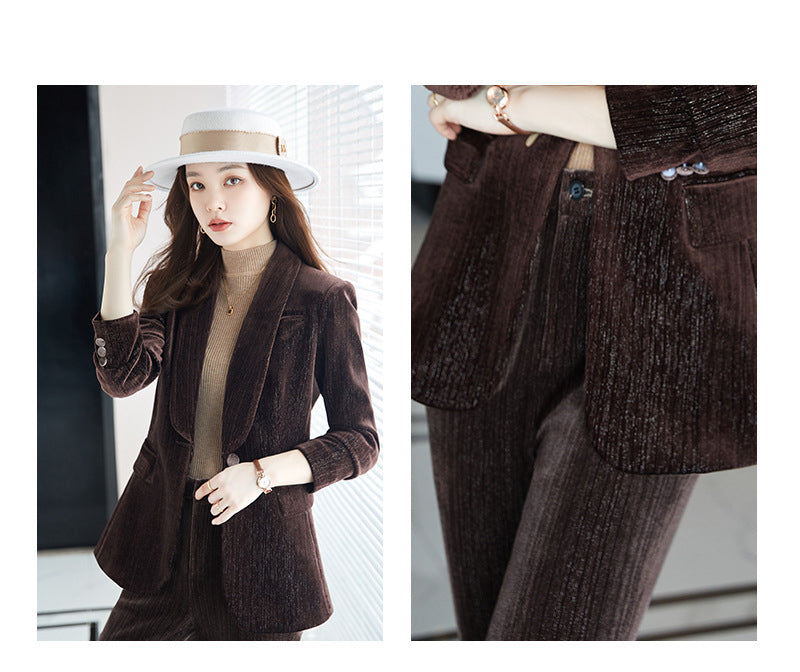 Pure Color Short-sleeved Temperament Gold Velvet Pants Suit
