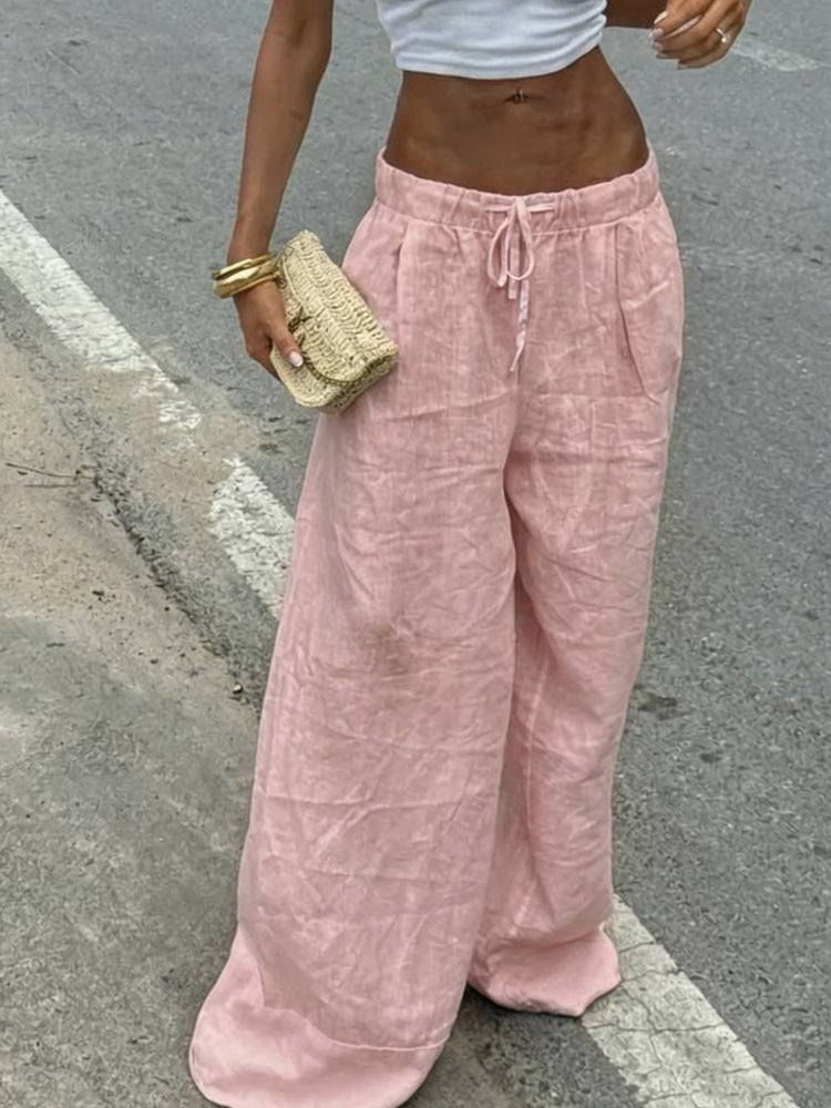 Womens Slim-fit Casual Loose-fitting Solid-color Trousers