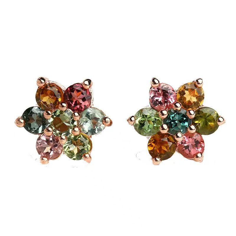 High-End Colorful Crystal Stud Earrings, Rose Gold Plated Fashion Exquisite Versatile Women Ear Jewelry