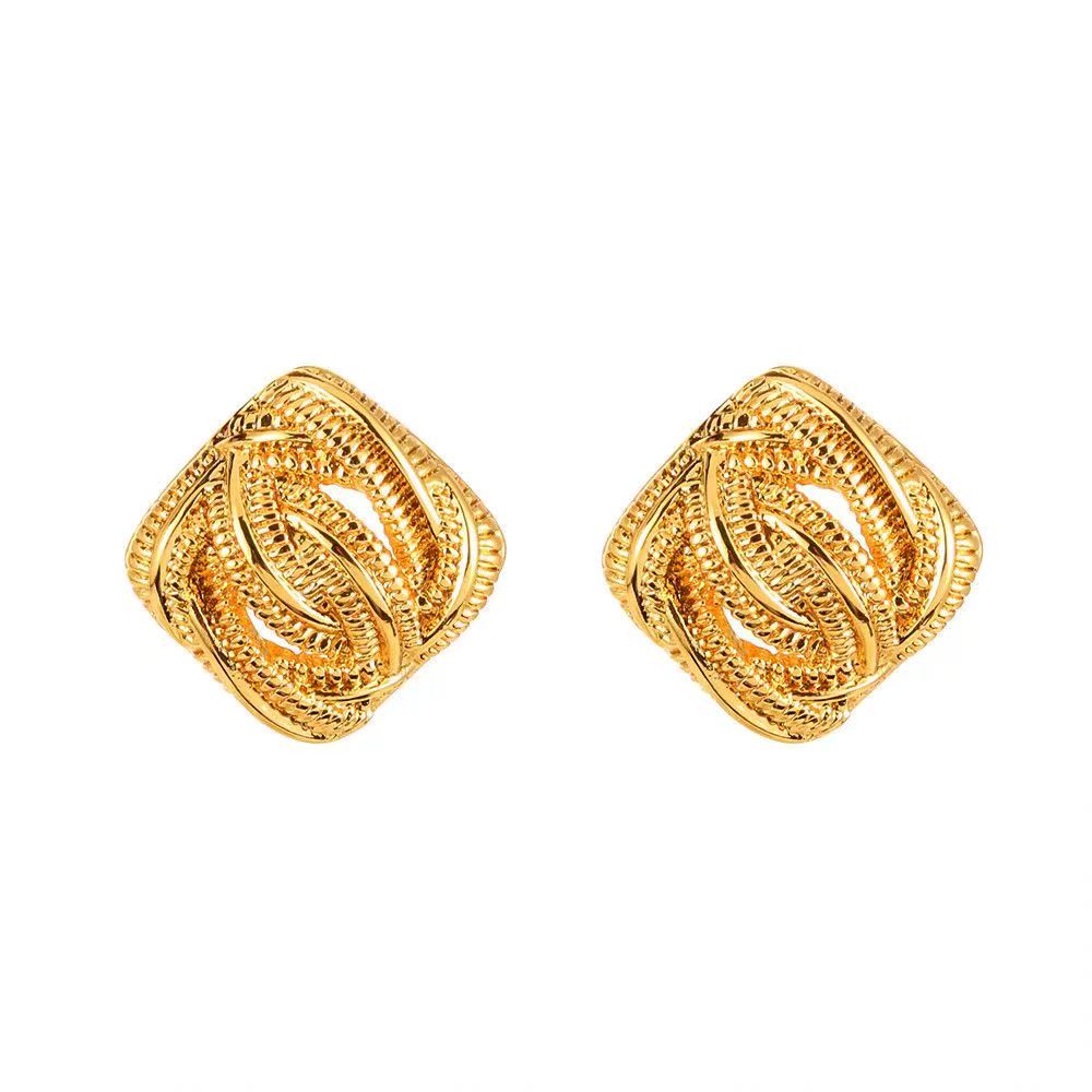 Vintage Woven Texture Square Gold Stud Earrings For Women, Irregular High-End Metallic Earrings, Niche Elegant Versatile Ear Jewelry